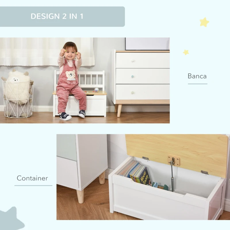Homcom Banca Copii 2-in-1 – Cutie Depozitare Lemn 60×30×50 cm
