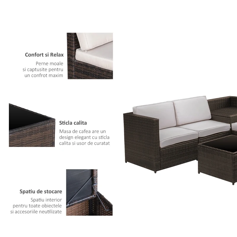 Outsunny Set Mobilier de Extern Canapea Componibila 8 Bucati in PE Rattan, Maro