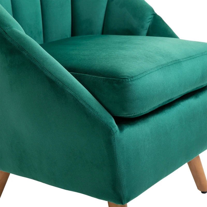 Homcom Fotoliu Verde din Catifea – Elegant cu Picioare din Lemn
