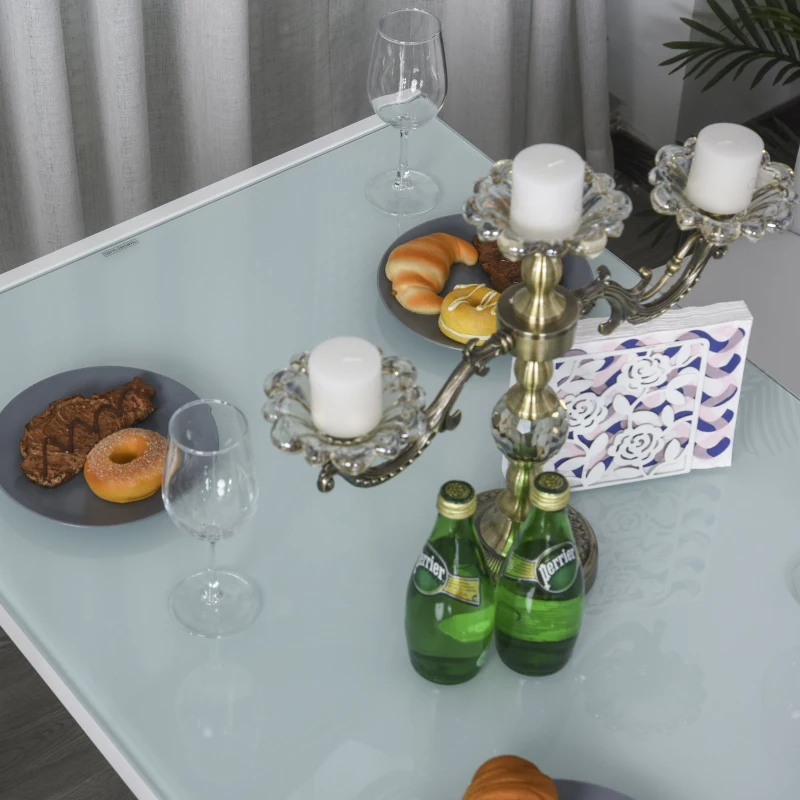 Homcom Set Dining Alb Modern – Masa + 4 Scaune Tapitate pentru 4 Persoane