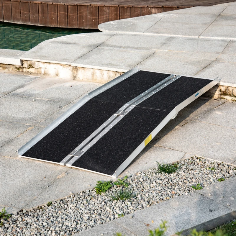 HomCom Rampa Antiderapanta pentru Scaun cu Rotile Pliabil Aluminiu, 183x72cm