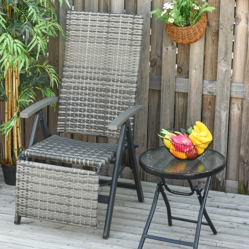 Outsunny Sezlong de Gradina Pliabil Ratan PE Cotiere si Suport pentru Picioare