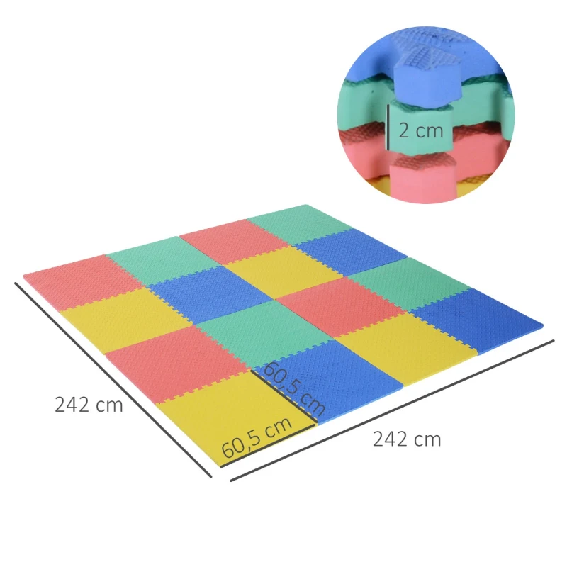 HomCom covor puzzle, 16 bucati 63.5x63.5x2cm, multicolor