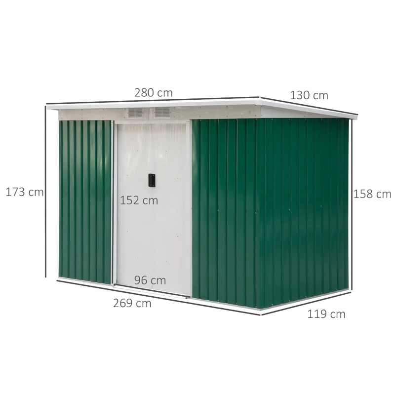 Outsunny casuta pentru unelte gradina, 277x130x173cm, verde(m-3)