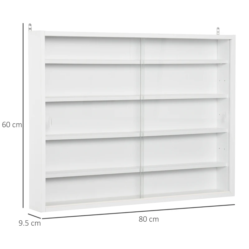 HOMCOM panou cu 5 etajere, polite reglabile, 80x9.5x60cm, alb(m-3)