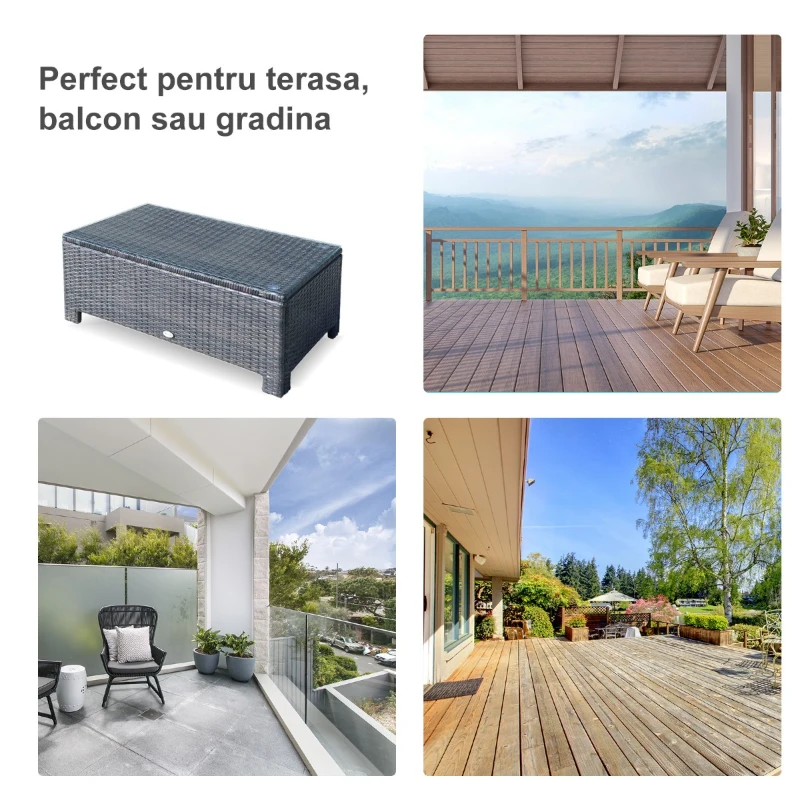 Outsunny masuta exterior, sticla securizata, 85x50x39cm, maro