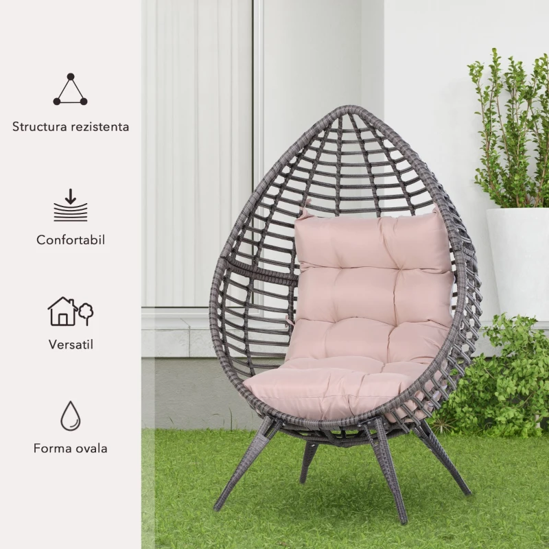 Outsunny fotoliu din ratan cu perna, 101 x 89 x 156 cm, gri