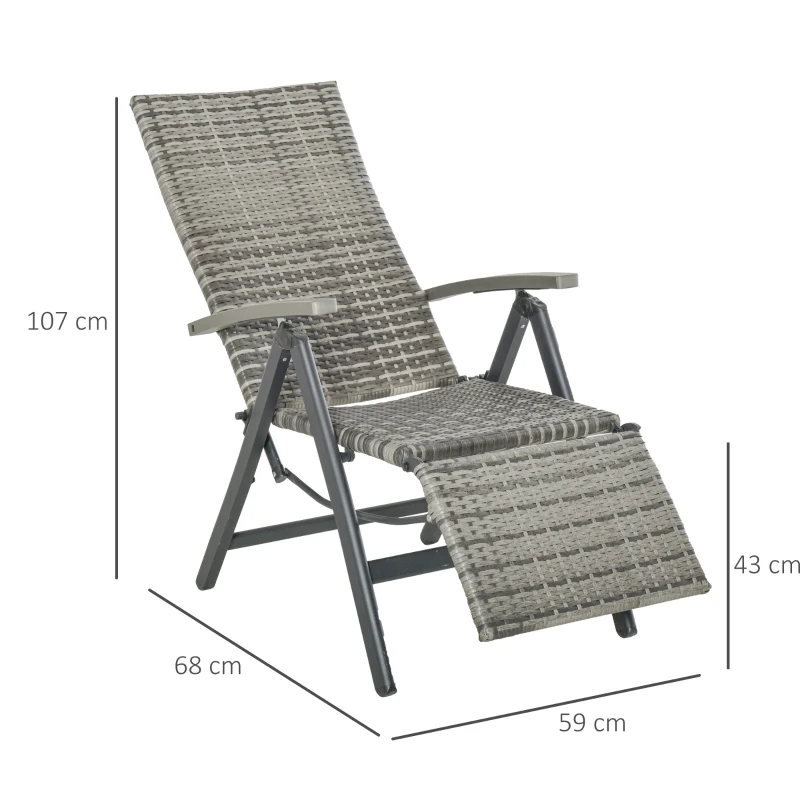 Outsunny Sezlong de Gradina Pliabil Ratan PE Cotiere si Suport pentru Picioare