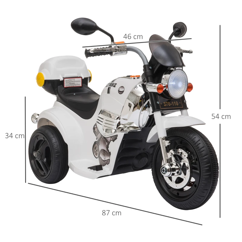 HOMCOM motocicleta electrica 6V, 3 roti, viteza 3km/h, alba