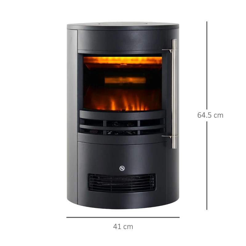 HOMCOM Șemineu Electric de Sol, Șemineu Rotund cu Putere de 900W/2000W și Efect de Flacără, 41x41x64,5 cm, Negru