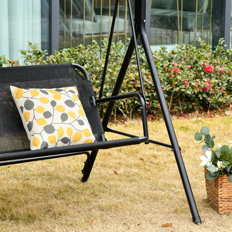 Outsunny Leagan de Gradina cu 3 Locuri cu Acoperis Parasolar Reglabil Negru 172x110x155cm(m-8)