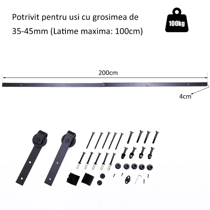 Homcom Kit Montaj Usi Glisante – sina 200 cm cu Accesorii Otel