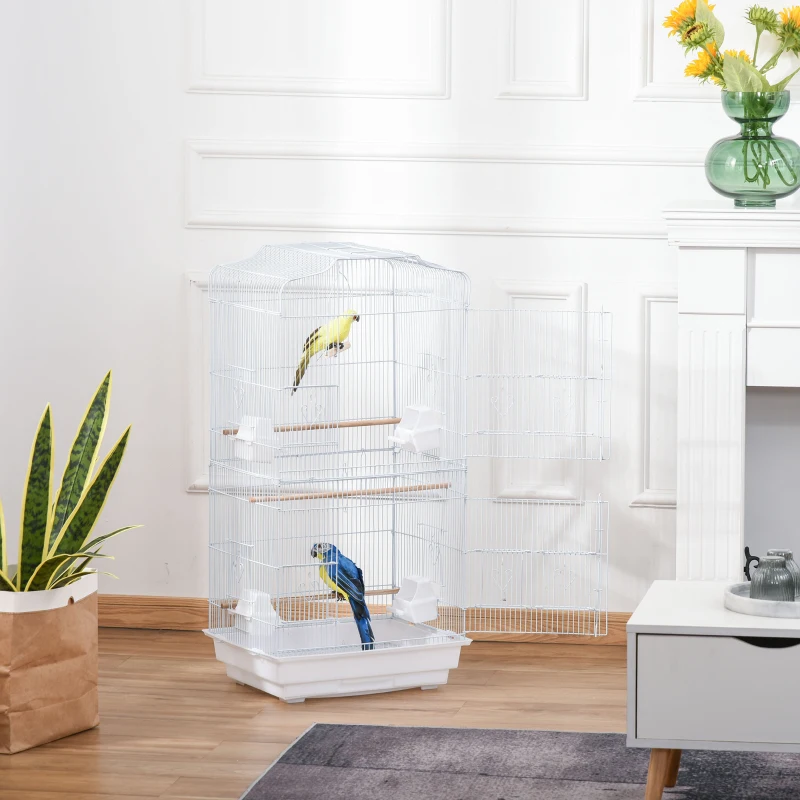 Pawhut Voliera Pasari – 46,5×35,5×92 cm, Metal & Plastic Alb