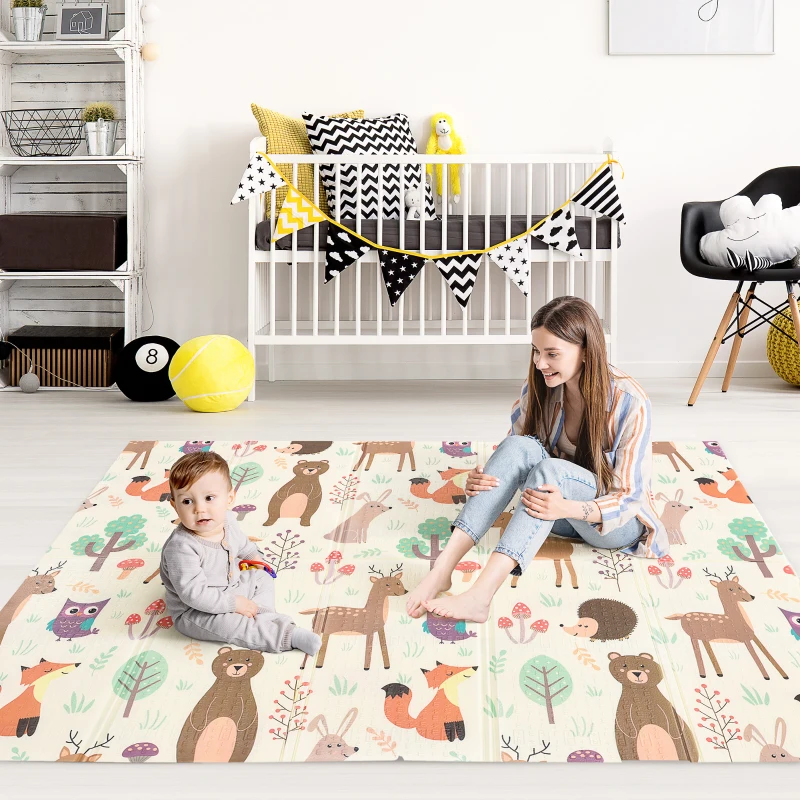 HOMCOM Foldable Baby Foam Play Mat Reversible Floor Play Crawling Mat Toddler Playmat Waterproof Educational 200 x 150cm x 1cm