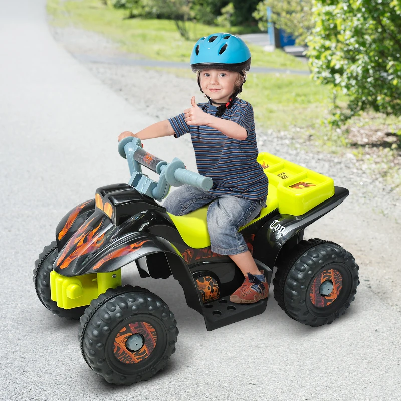 HOMCOM Quad Batería 6V Moto Eléctrica Infantil Niños +18 Meses Velocidad 2,5 Km/h Carga Máx. 20 Kg Sonido Luces y Cargador Incluido 66x43x43 cm Negro y Amarillo