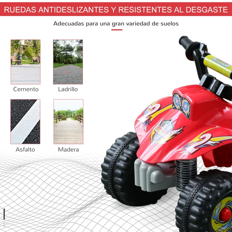 HOMCOM Quad Batería 6V Moto Eléctrica Infantil Niños +18 Meses Velocidad 2,5 Km/h Carga Máx. 20 Kg Sonido Luces y Cargador Incluido 66x43x43 cm Rojo y Amarillo