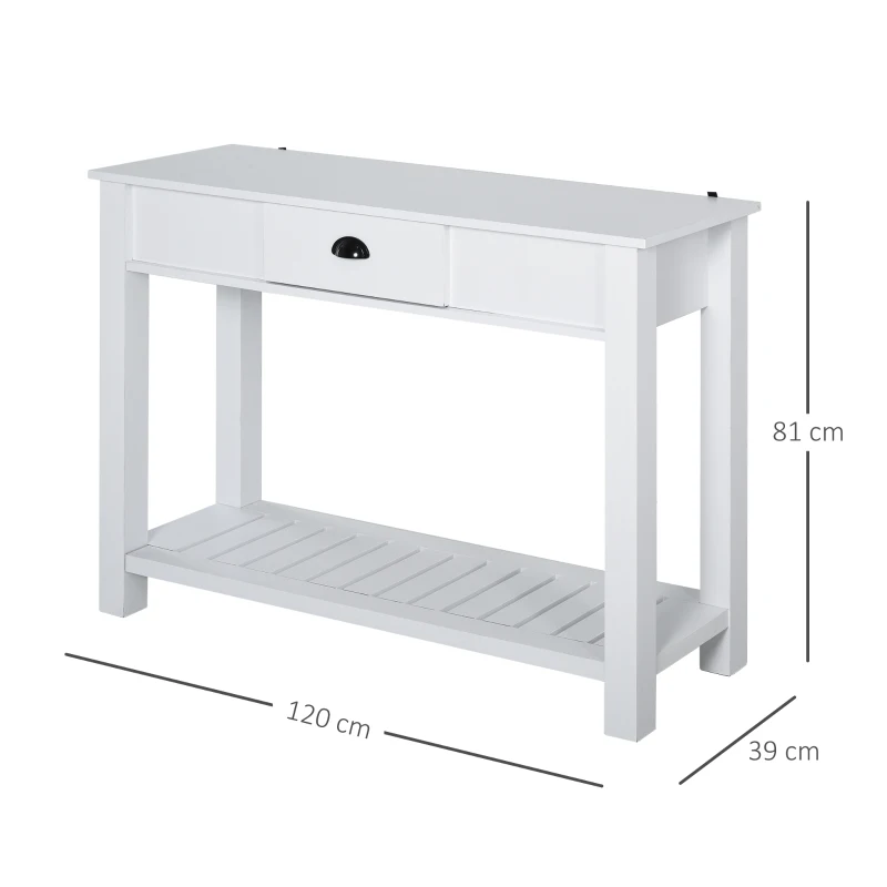 HOMCOM Mesa para Recibidor con Cajón Estante Inferior Espacioso Carga 60 kg para Pasillo Entrada Dormitorio 120x39x81 cm Blanco