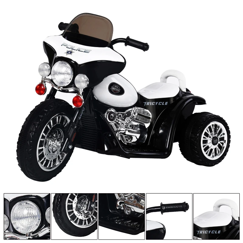 HOMCOM® Elektro Kindermotorrad | Kunststoff, Metall | 80 x 43 x 54,5 cm | Schwarz, Weiß