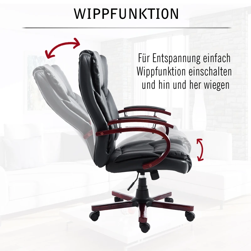 HOMCOM® Drehstuhl Kunstleder Holz 65 x 65 x 107-116 cm Schwarz