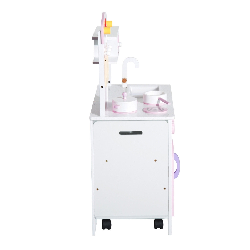 HOMCOM® Kinderküche Spielküche mit Zubehör Hocker Holz Rosa