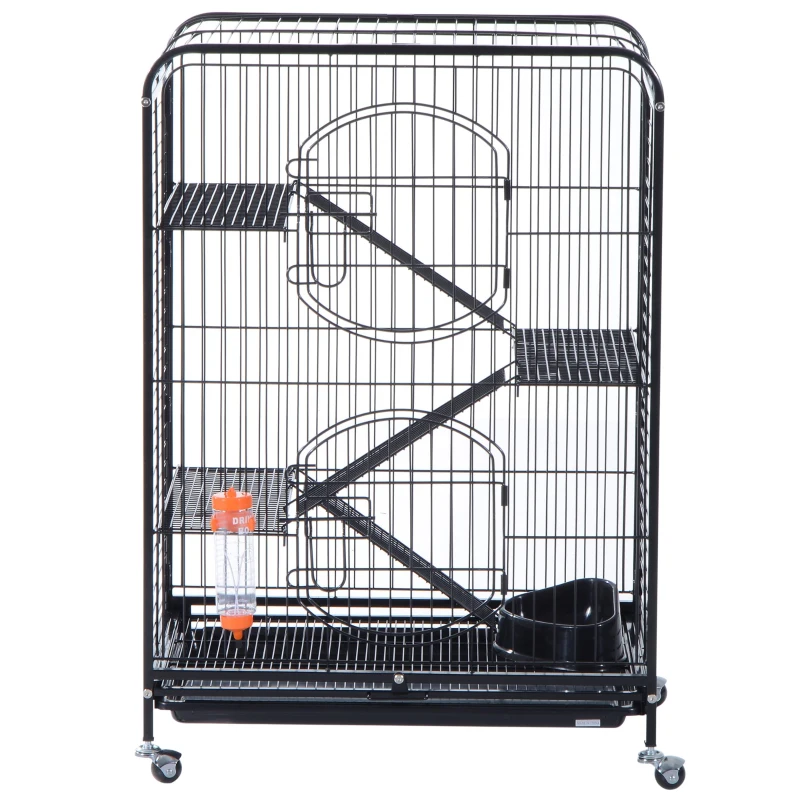 PawHut® Nagerkäfig, Kleintierkäfig, 4-Stöckiger Hamsterkäfig, Schubfach, Rollbar, Metall, 64 x 44 x 93 cm