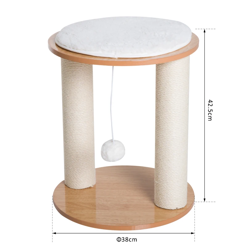 PawHut® Kratzbaum mit Polster Plüsch Creme Ф38 x H42,5cm