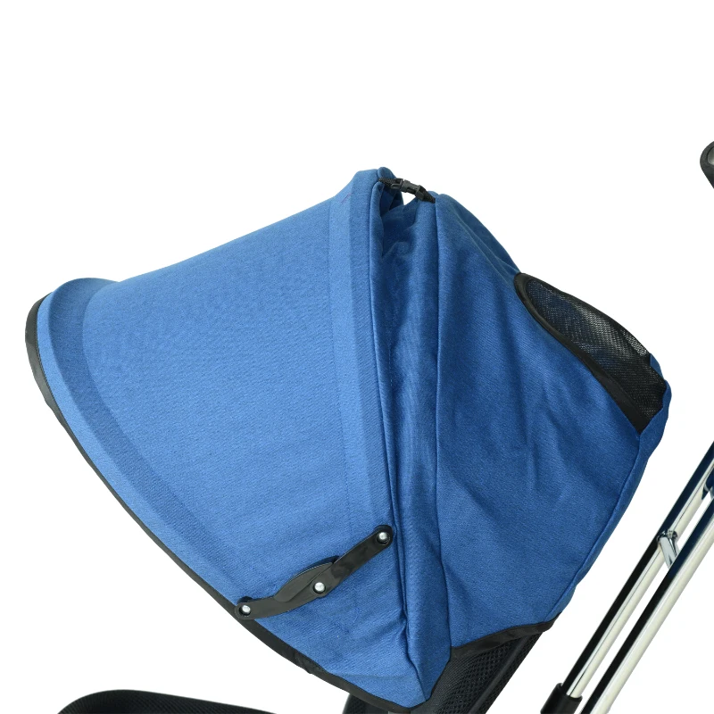 HOMCOM® Kinderdreirad mit Dach Lenkstange Kinderwagen Schieber Blau