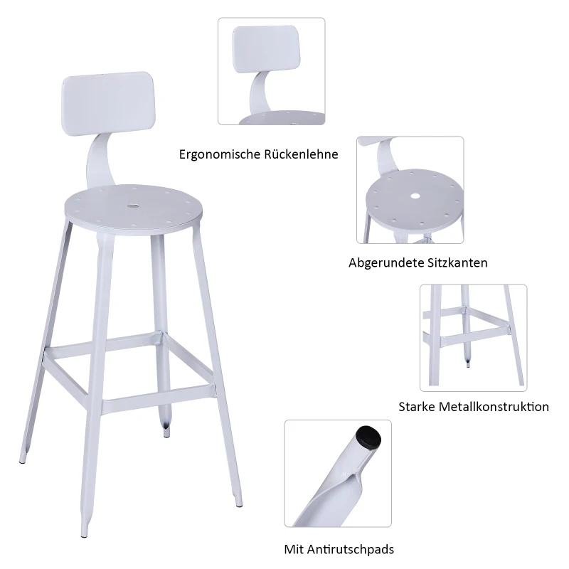 HOMCOM® 2er-Set Barhocker und Bistrostuhl | Küchenhocker | Metall | 46 x 44 x 103cm | Weiß