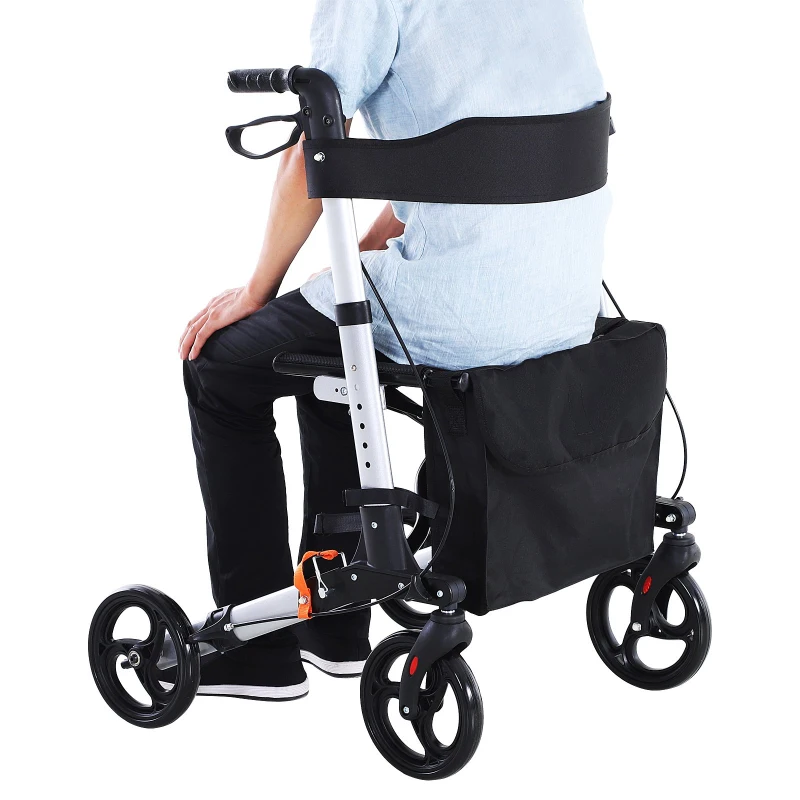 HOMCOM® Rollator mit Stuhl Faltbarer Gehwagen Tasche Verstellbare Griffe Alulegierung