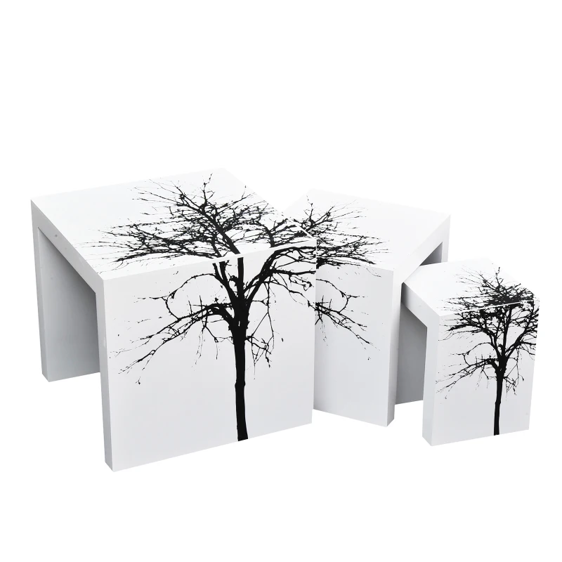 HOMCOM® 3er Set Beistelltisch Satztische Couchtisch Holz Tisch lackiert gebogen