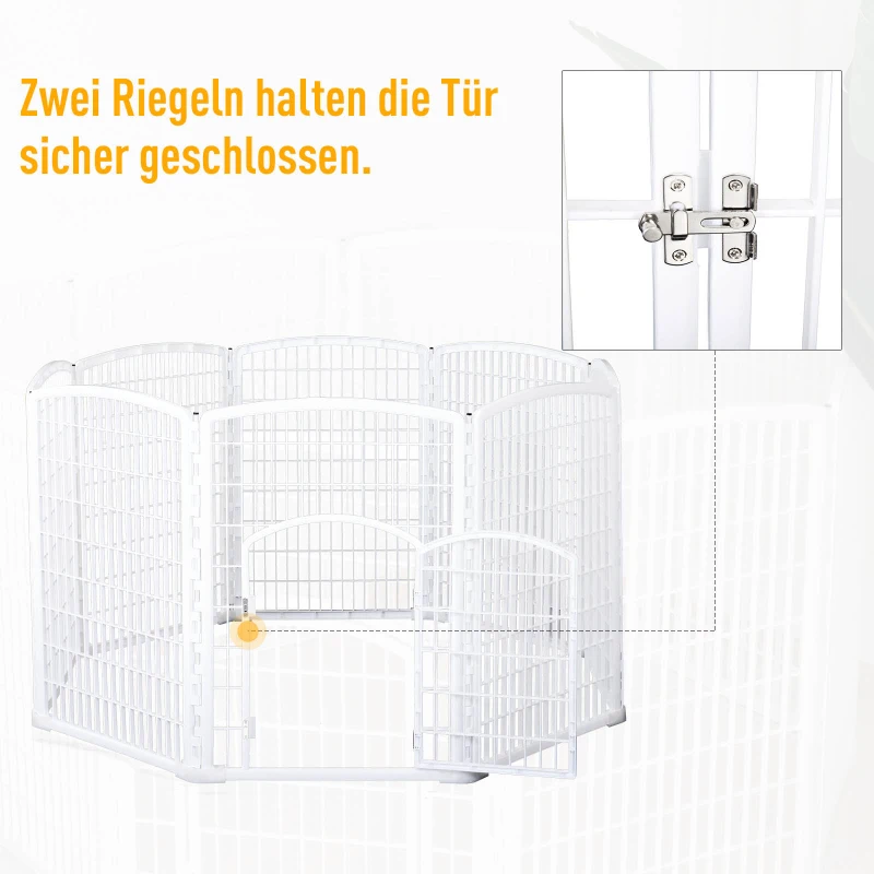 PawHut® Welpengitter Freilaufgehege Laufstall für Haustiere mit Tür 6 Teile sechseckig PP-Kunststoff rostfrei Weiß Ø180 x H95 cm
