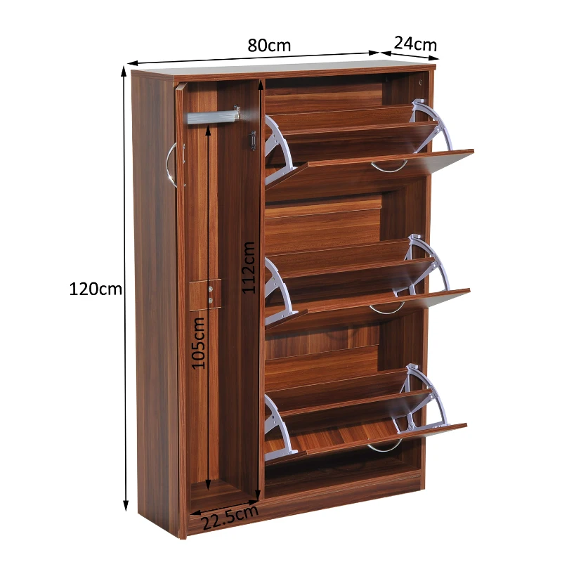 HOMCOM Schuhschrank Schuhkipper Schuhregal 3 Klappen 18 Paar Walnuss