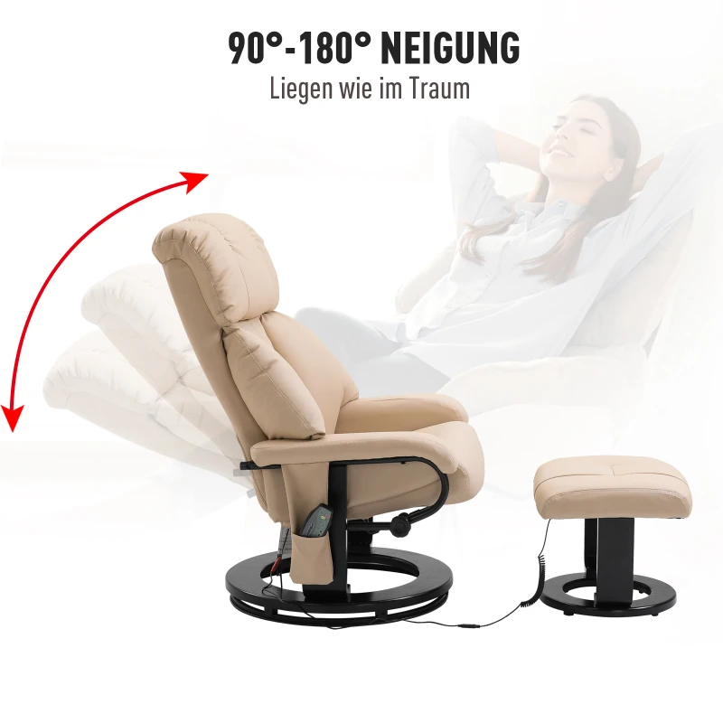 HOMCOM Massagesessel Fernsehsessel Sessel mit Hocker Massage mit Wärmefunktion und Vibration Beige