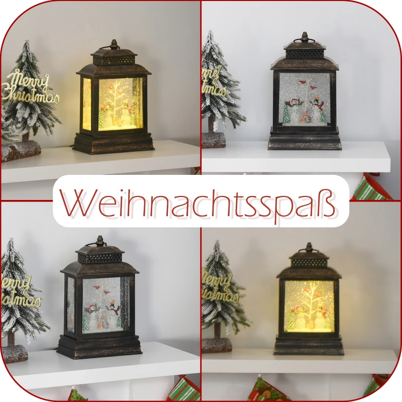 HOMCOM® Weihnachten Schneelaterne mit Schneemänner Musik Licht 6h Timer USB / Batterie