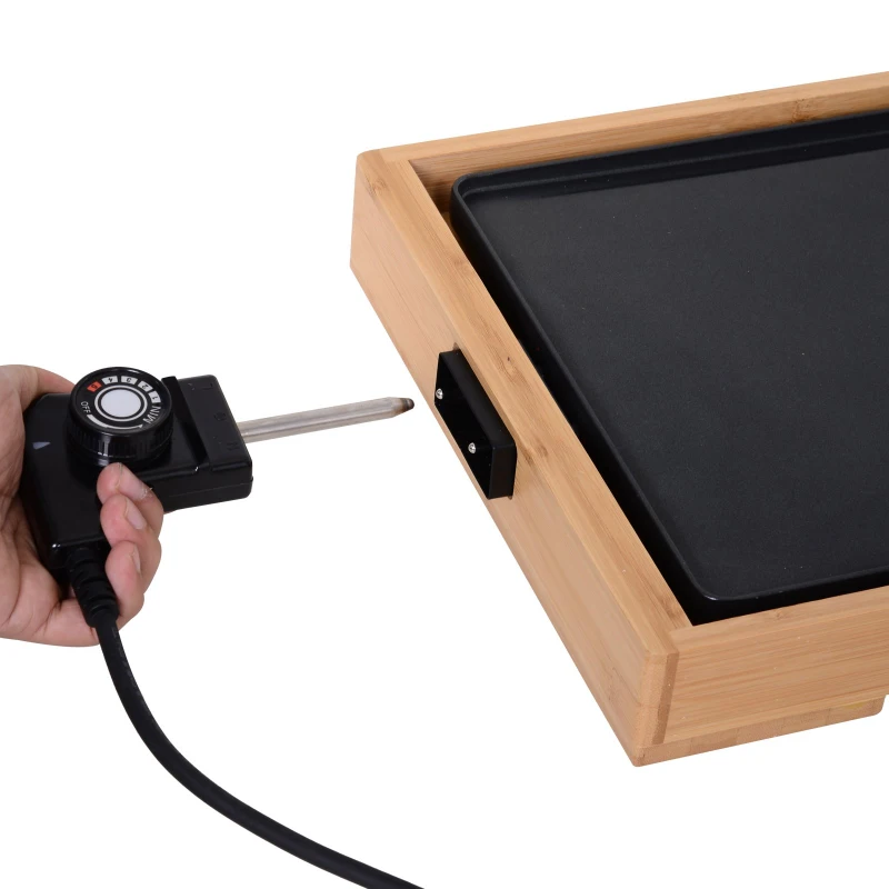 HOMCOM® Elektrogrill 2200W BBQ Tischgrill Partygrill 5 Temperaturen Metall Bambus