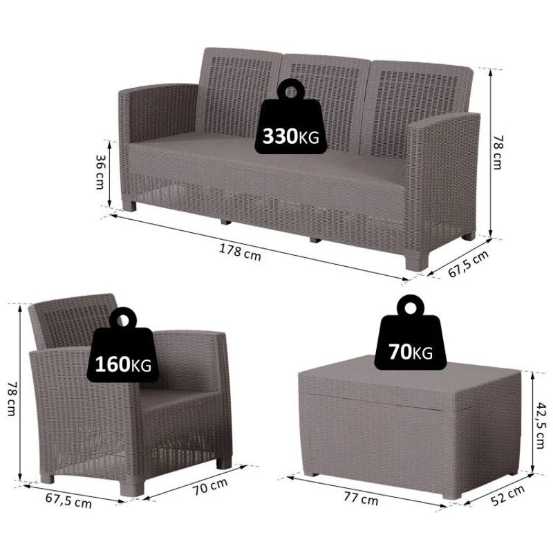 Outsunny® Vierteiliges Gartenmöbel Set Sitzgruppe Sofa Sitzkissen Couchtisch mit Stauraum