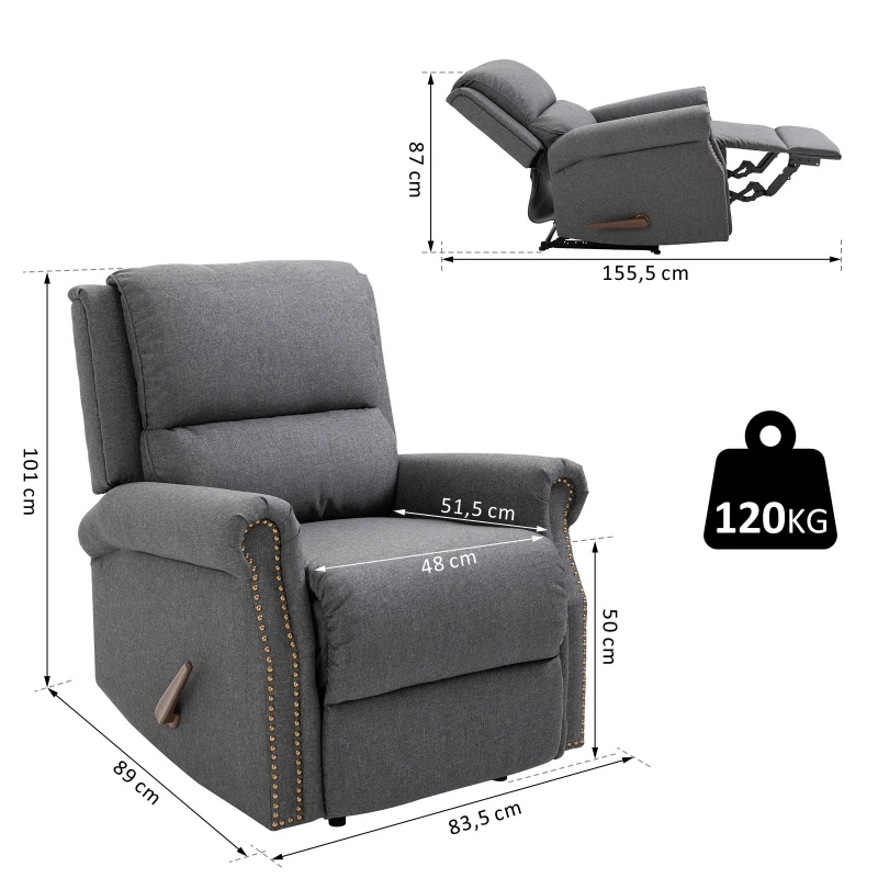 Fotel HOMCOM fotel rozkładany odchylany do 125° zdejmowane oparcie tkanina 89 x 83,5 x 101 cm