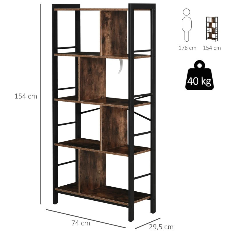 HOMCOM® Bücherregal Standregal 4-stufiges Büroregal Metallrahmen Spanplatte Schwarz