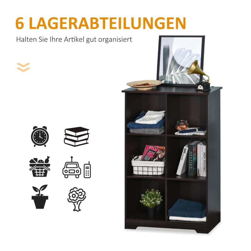 HOMCOM® Schrank Kommode Küchenschrank Würfelregal mit 6 getrennte Gitter Kaffeefarbe