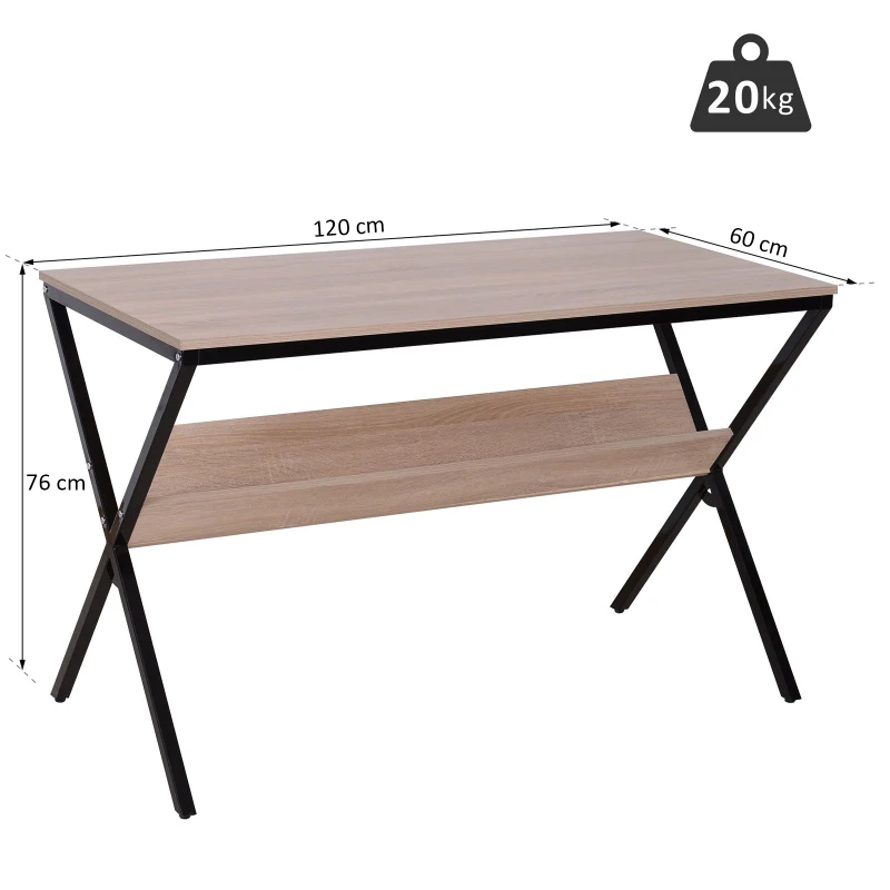 HOMCOM® Schreibtisch Computertisch Laptop Tisch Bürotisch 1 x Ablage Holz + Metall Natur + Schwarz 120 x 60 x 76 cm