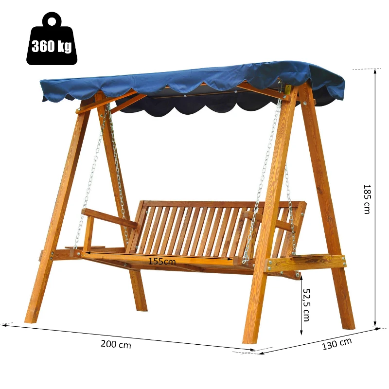 Outsunny® Hollywoodschaukel aus Lärchenholz 3-Sitzer Gartenschaukel mit Sonnendach Blau