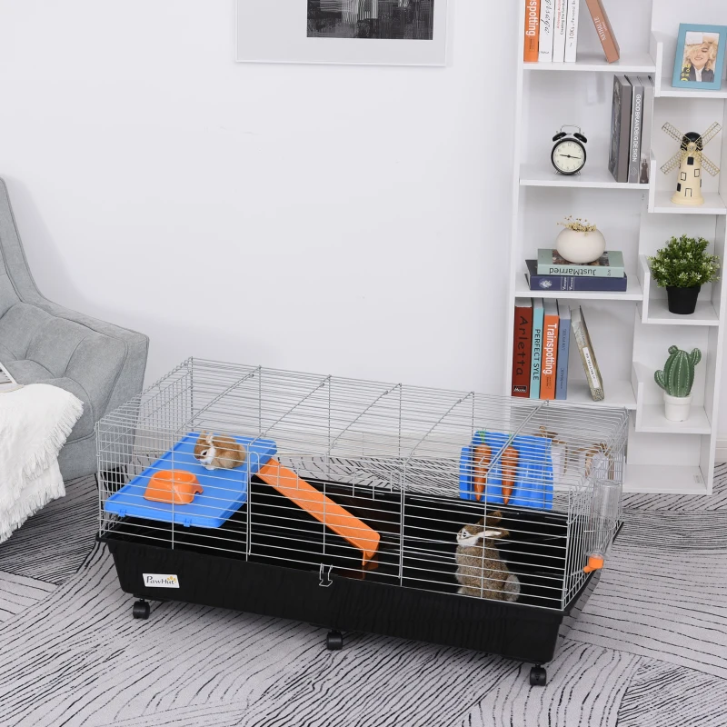 PawHut® Kleintierkäfig Rollbarer Nagerkäfig Starter-Set mit allem Zubehör 119x59x50cm