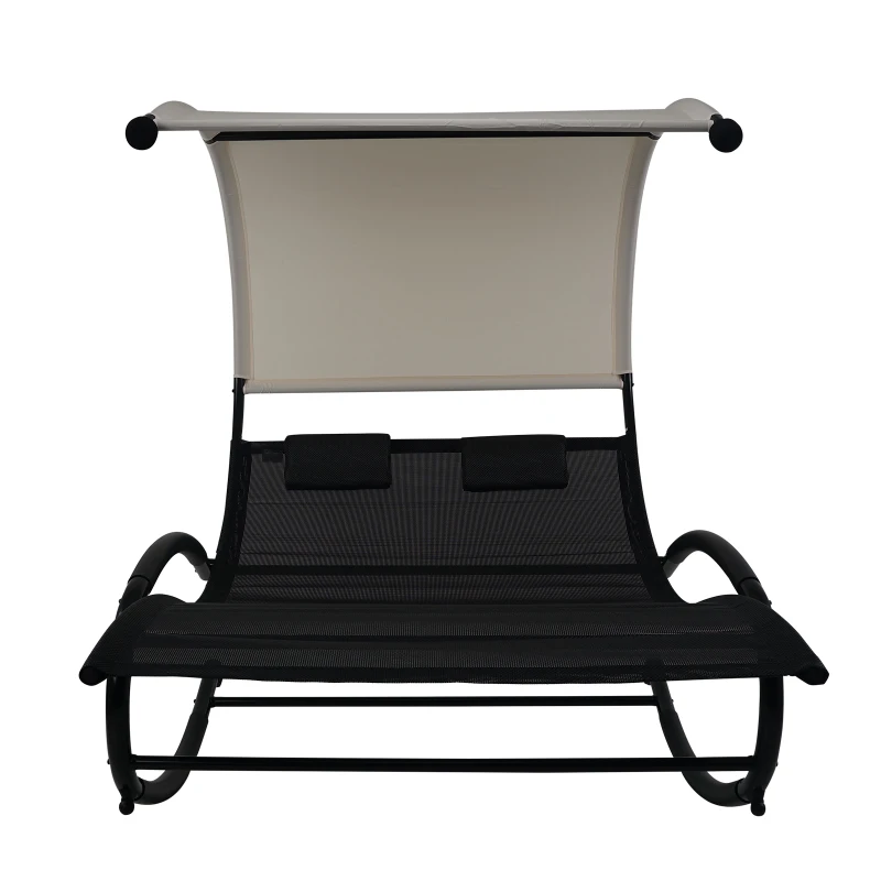 Outsunny® Doppel Schaukelstuhl Schaukelliege Gartenliege Sonnenliege mit Kopfkissen Sonnendach wetterfest Schwarz bis 240 kg 190 x 141 x 176 cm