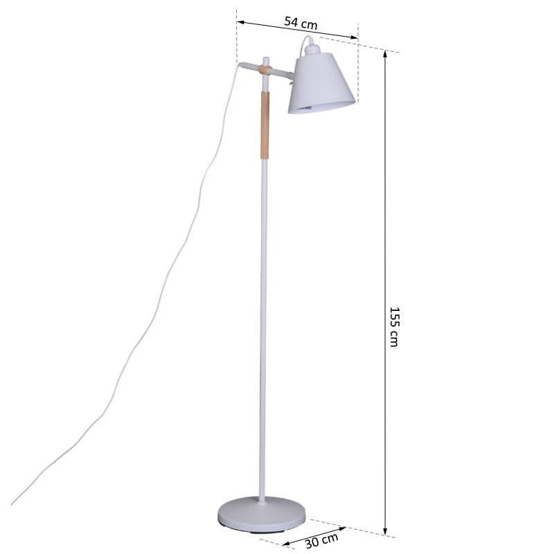 HOMCOM® Stehlampe verstellbar Standleuchte Stehleuchte 40W Metall + Holz weiß 54 x 30 x 155 cm