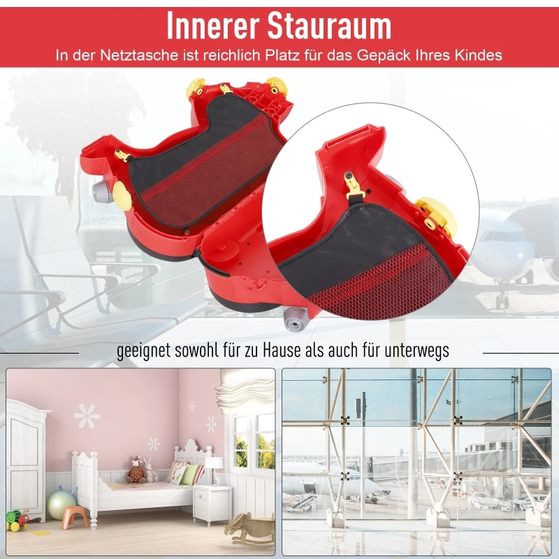 HOMCOM® Kinderkoffer Motorrad Kindergepäck Handgepäck mit Gurt zum Sitzen Rot Räder