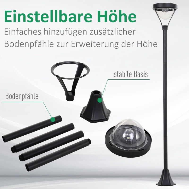 Outsunny® Solar Gartenlaterne mit LED Laterne Wegleuchte 91/200 Lumen H170cm Schwarz