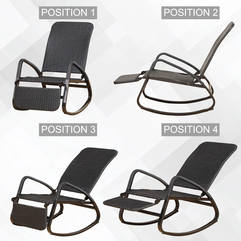 Outsunny® Schaukelstuhl Schwingsessel mit Fußstütze 3-fache Rückenlehne PE Rattan Schwarz