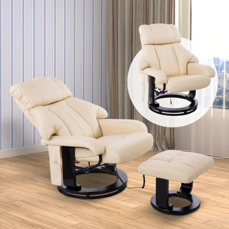 HOMCOM Massagesessel Fernsehsessel Sessel mit Hocker Massage mit Wärmefunktion und Vibration Beige