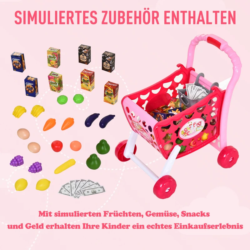 HOMCOM® Einkaufswagen für Kinder Kinderspielzeug Kaufladen Spielzeug Kunststoff Rosa