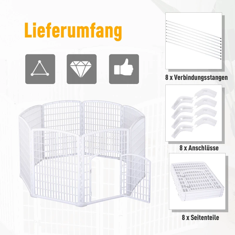 PawHut® Welpengitter Freilaufgehege Laufstall für Haustiere mit Tür 6 Teile sechseckig PP-Kunststoff rostfrei Weiß Ø180 x H95 cm
